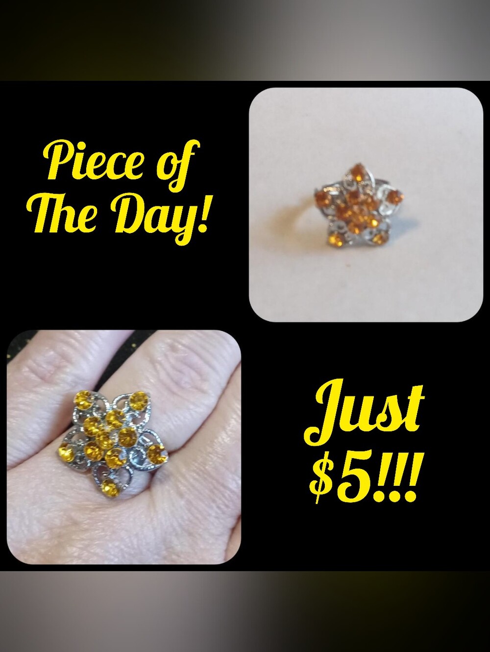Piece Of The Day! Yellow Crystal Floral Cluster Ring - Women Jewelry